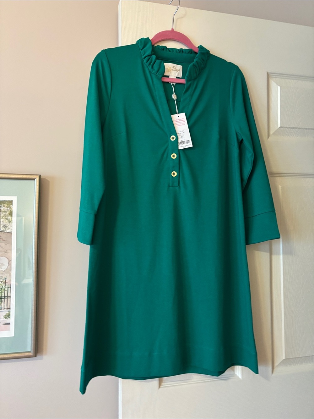 Green Ruffle Collar Tunic Dress with Gold Buttons Lilly Pulitzer NWT